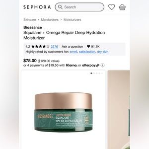 Biossance Squalane + Omega repair cream, jumbo size